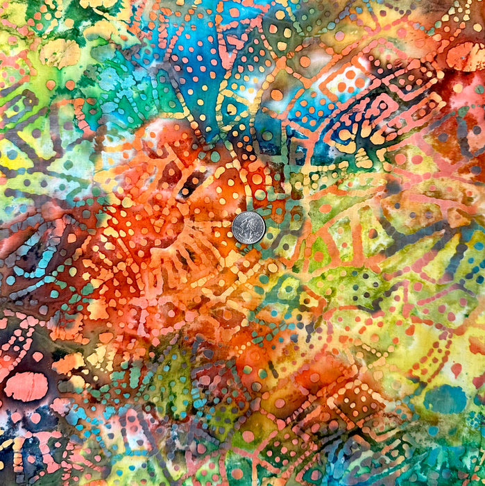 Fabric BTY Batik Rainbow Geometric Dot Block Swirl Tone Tonal Artist Print