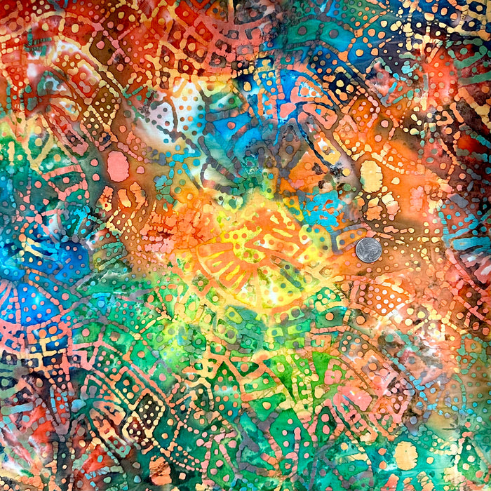 Fabric BTY Batik Rainbow Geometric Dot Block Swirl Tone Tonal Artist Print