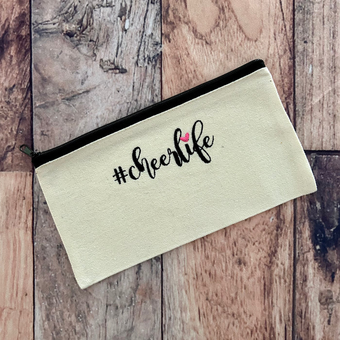 Custom Embroidered Natural Zipper Pouch Bag Cheer Life