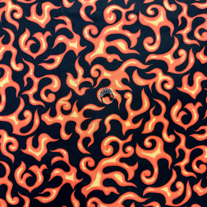 Cotton Fabric BTY Fire Flame Hot Black Red Orange Yellow