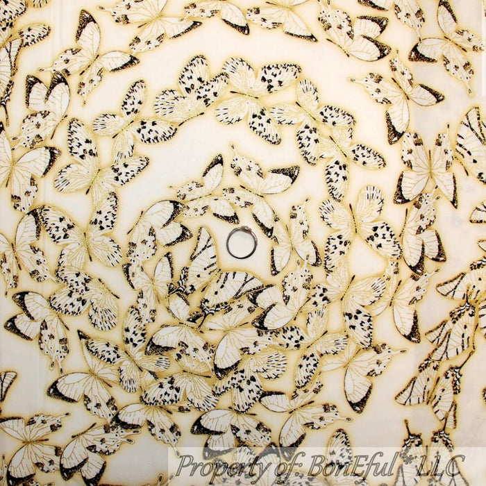 Cotton Fabric BTY Butterfly Monarch Insect Flying Cream Ivory Gold Metallic