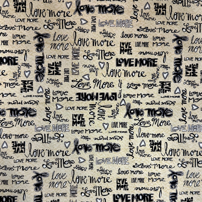 Cotton Fabric BTY Love More Words B&W Heart Romance