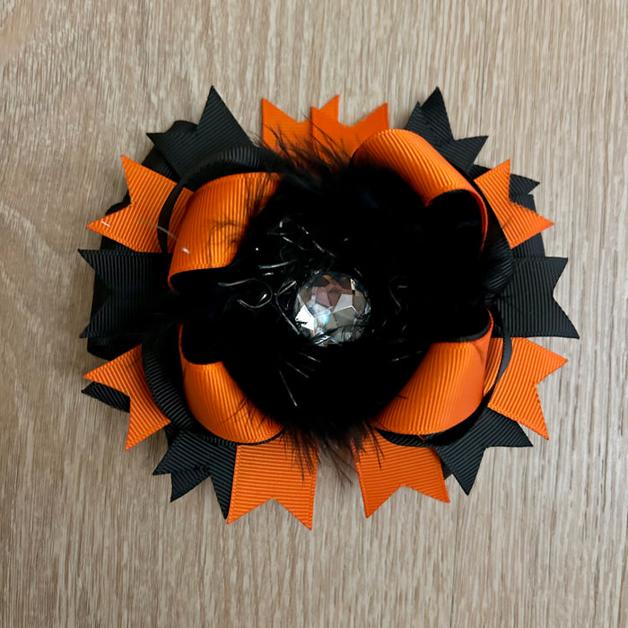 Bow 4.5" Girls Hair Accessory Halloween Fall Sparkle Bling, Gem Holiday Cheer