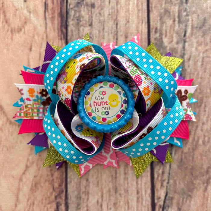 Bow 4.5" Girls Hair Accessory Fancy Easter Rainbow Chick