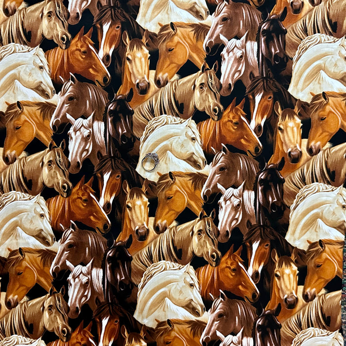 Cotton Fabric BTY Horse Equestrian Farm Race Animal