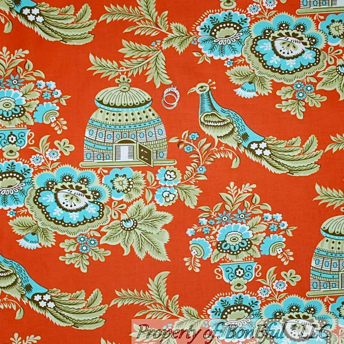 Cotton Fabric BTY Peacock Farm Bird Amy Butler Orange Floral