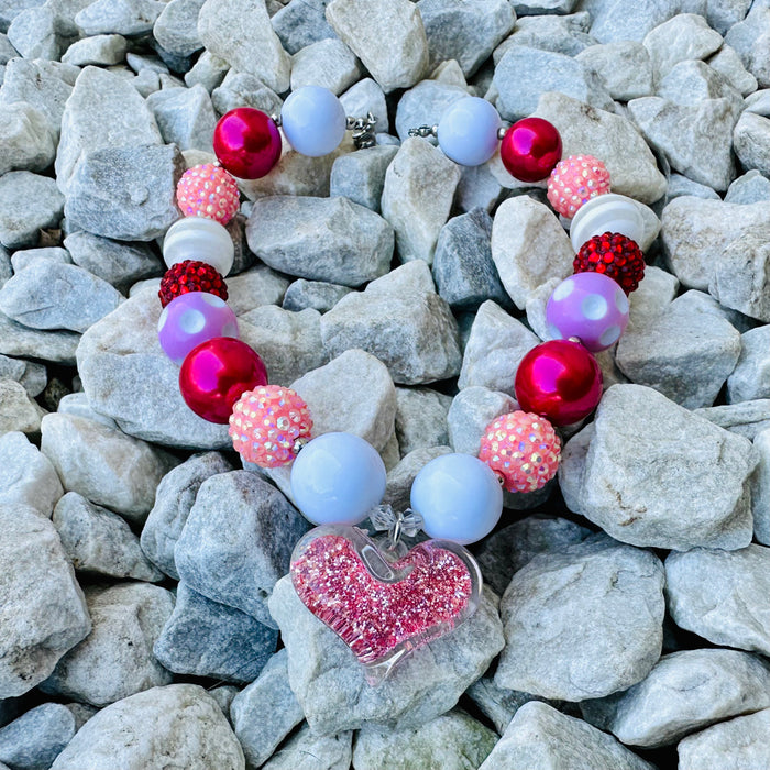 Necklace Chunky Beads Pink Heart Girl Love Jewelry