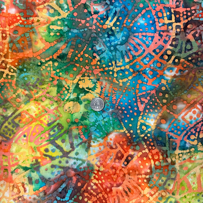 Fabric BTY Batik Rainbow Geometric Dot Block Swirl Tone Tonal Artist Print