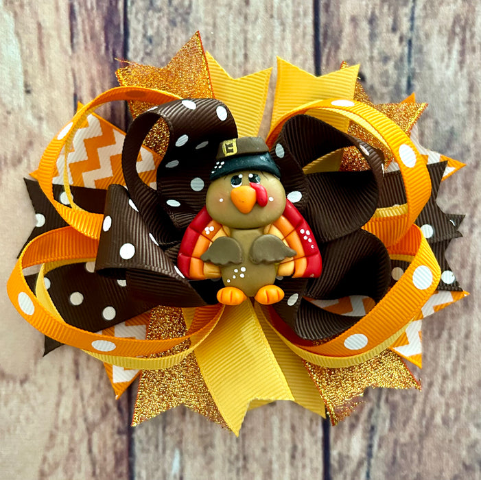 Bow 4.5" Girls Turkey Thanksgiving Fall Harvest Hair Accessory
