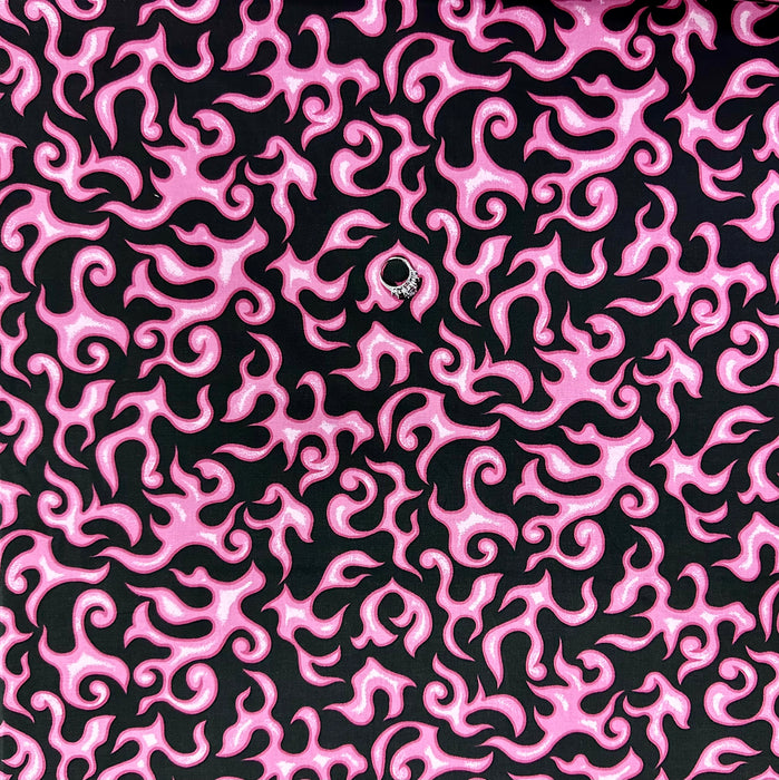 Cotton Fabric BTY Fire Flame Black Hot Pink Girl Wild Lady Car Bike