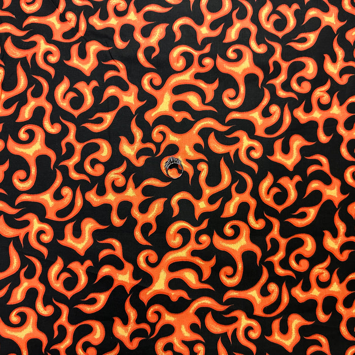 Cotton Fabric BTY Fire Flame Hot Black Red Orange Yellow