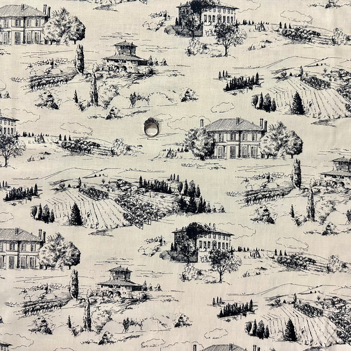 Cotton Fabric BTY Vineyard Country Homes Scenic Farm B&W