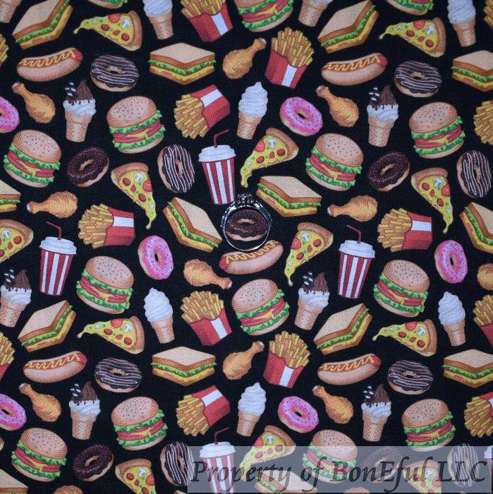 Decorator Cotton Fabric BTY Soda Fries Burger Pizza Junk Fast Food Ice Cream