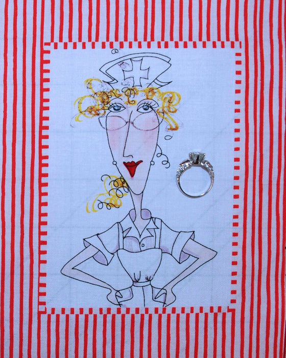 Applique Block Quilt Fabric Loralie B&W Red White Stripe 911 Nurse Lady