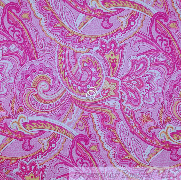 Cotton Fabric BTY Paisley Flower Pink Orange Yellow White