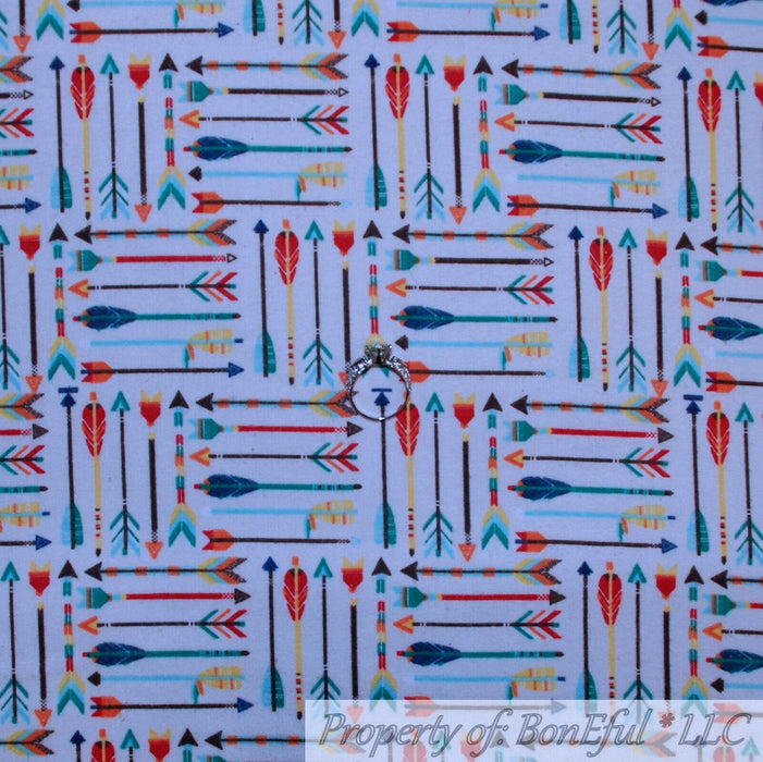 Flannel Fabric BTY White Southwestern American Indian Arrow Hunt
