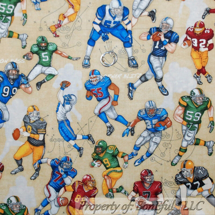 Cotton Fabric BTY Tan Brown Scenic FOOTBALL Sport American Boy