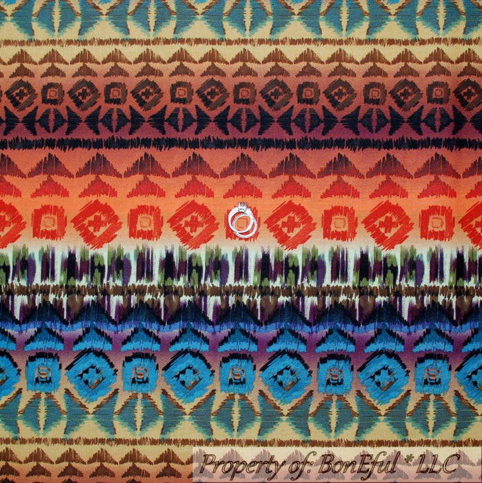 Cotton Fabric BTY Rainbow Aztec Southwestern Indian Cultural Color Stripe