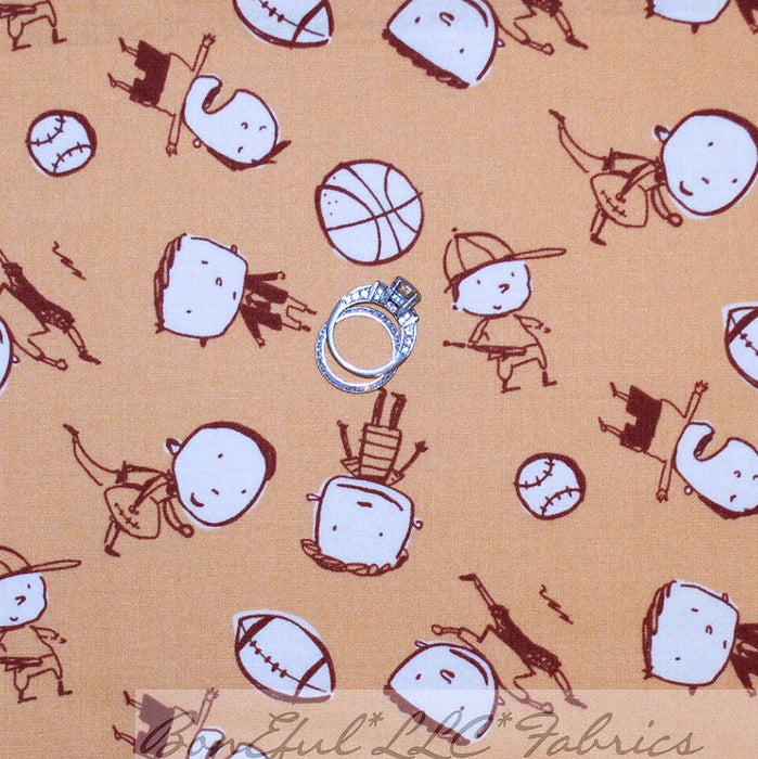 Cotton Fabric BTY Orange Sport Basketball Baseball Football Boy
