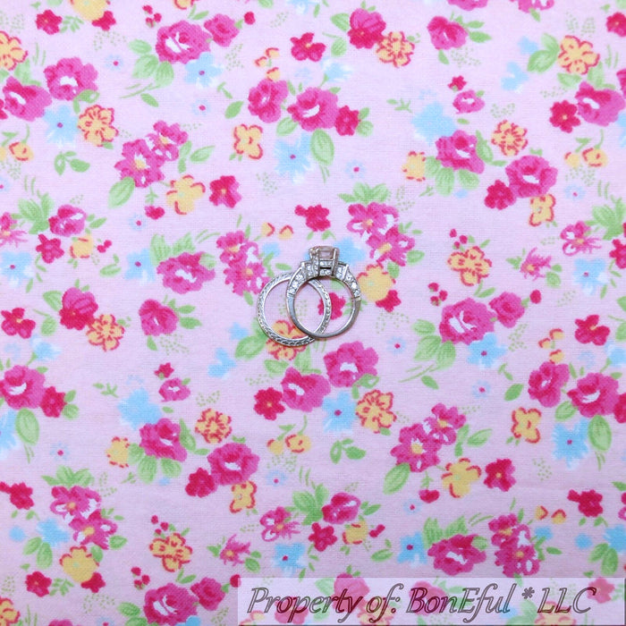 Flannel Fabric BTY Pink Tonal Rose Flower Garden Calico