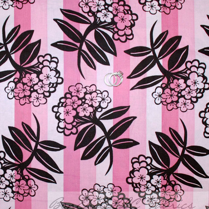 Cotton Fabric BTY Stripe Pink Rose Flower Garden Bohemian