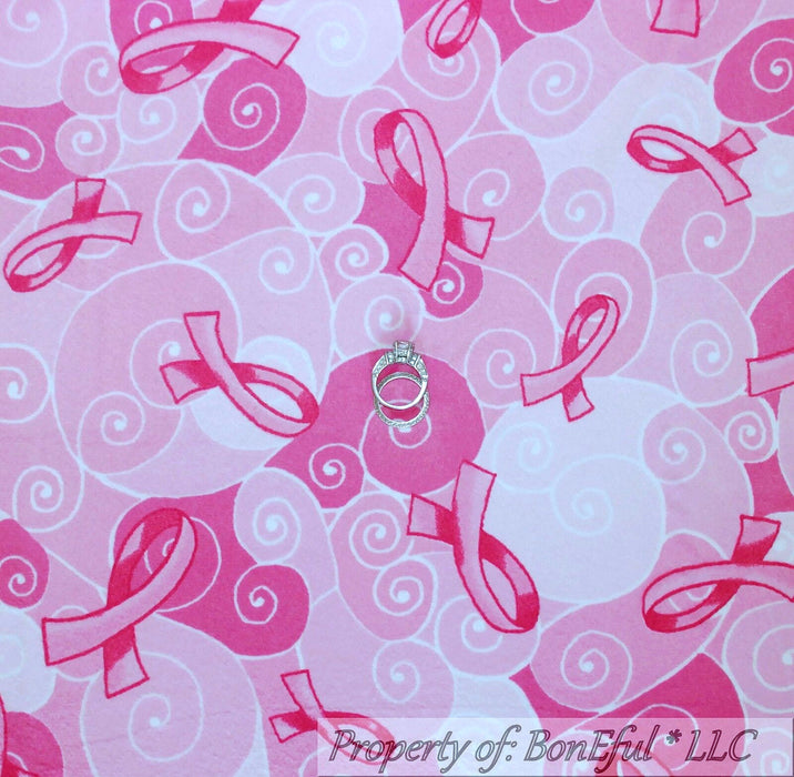Minky Fabric HY Pink White Breast Cancer Ribbon Soft Minky