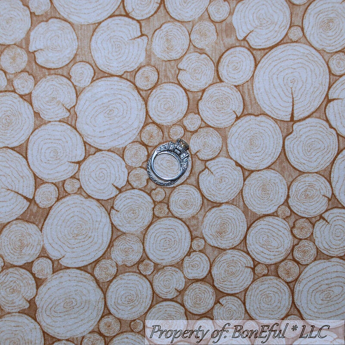 Flannel Fabric BTY Tan Brown Camp Campfire Fire Wood Log Cabin
