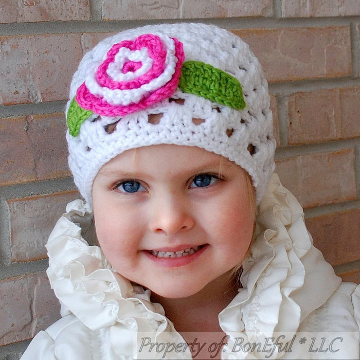 Boutique Baby Girls Hat 9 18 24 Months 2 3T Years White Flower