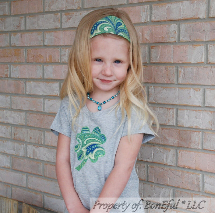 Boutique Girls Size 6/6X Green Shamrock 4 Leaf Clover Gray Shirt Top