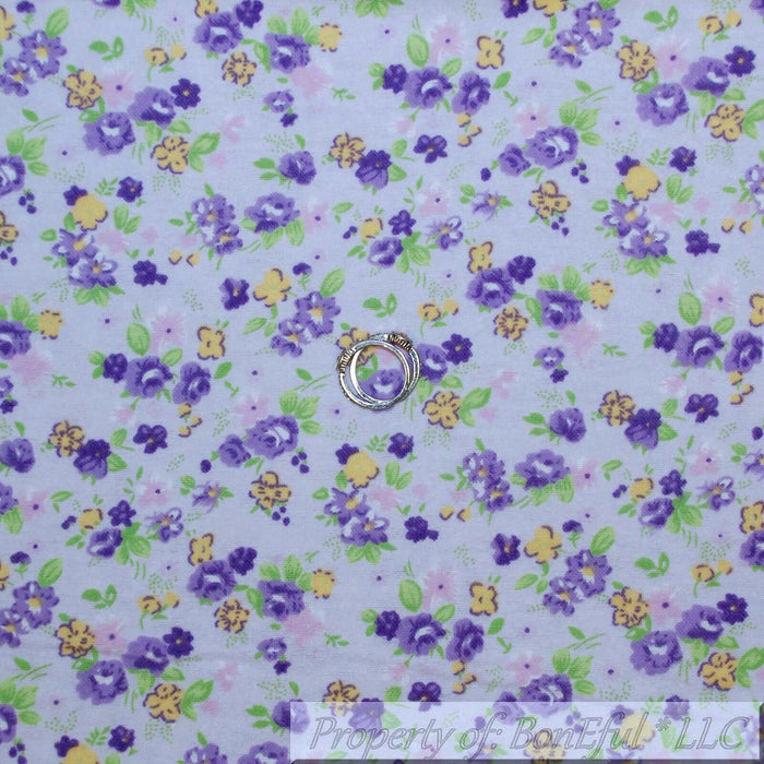 Flannel Fabric BTY Purple Pink Yellow Calico Flower Girl