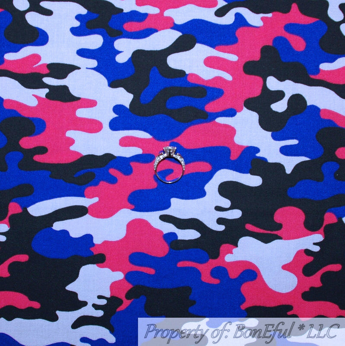 Cotton Fabric BTY Camouflage Camo Purple Pink B&W Military Girl