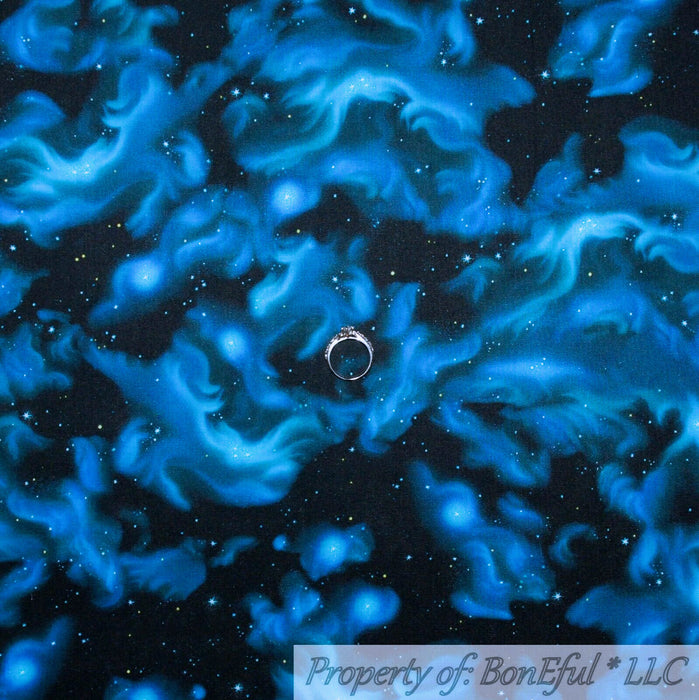 Cotton Fabric HY Blue Sky Black Dark Night Star Space Zodiac