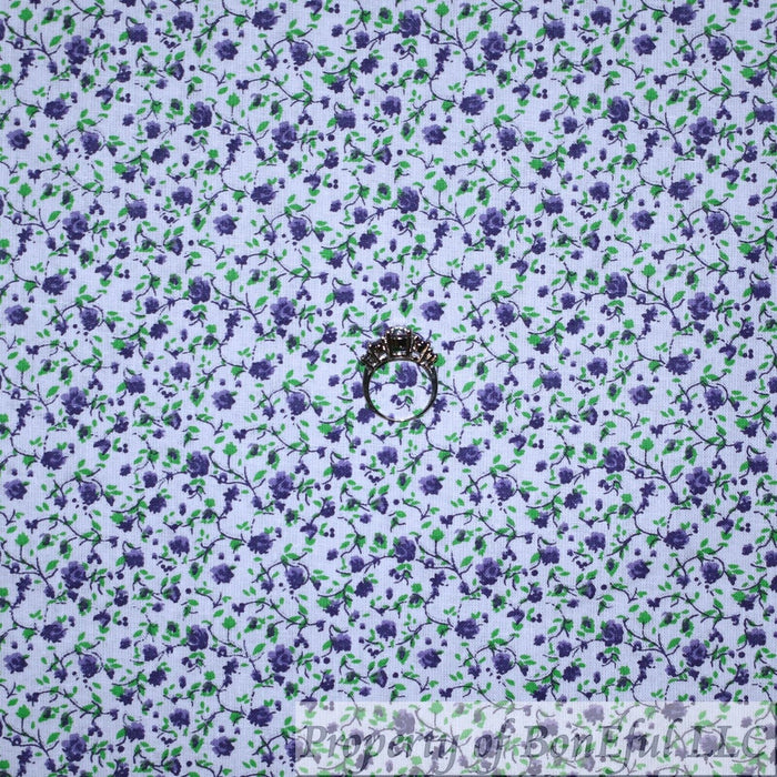 Cotton Fabric BTY White Purple Small Tiny Calico Flower VTG Shabby Chic