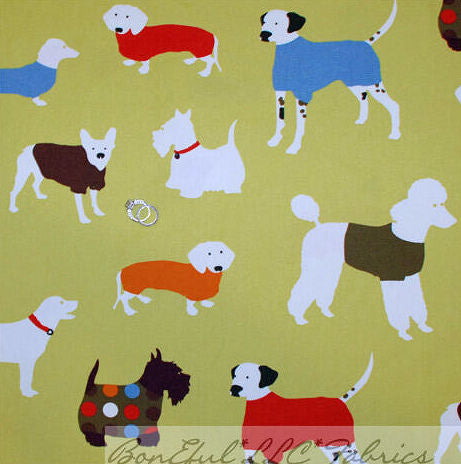 Decor Fabric BTY Green Decorator Dog Breed Bed Collar Top Sweaters