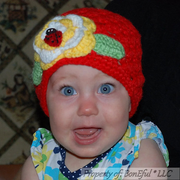 Boutique Toddler Girls Hat Size 9 12 18 24 Month Red Flower