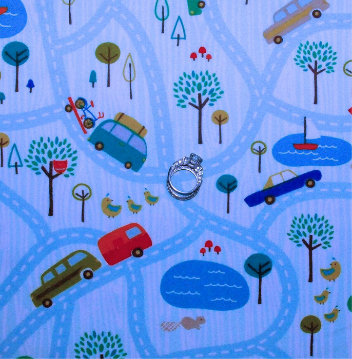 Flannel Fabric BTY Blue Baby Road Travel Car Scenic Drive