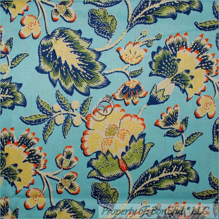 Cotton Fabric BTY Blue Green Leaf Flower Pretty Richloom Pattern