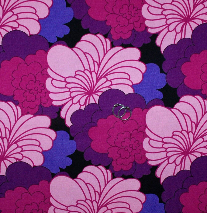 Decor Fabric BTY Woven Soft Canvas Black Purple Pink Flower Retro Color