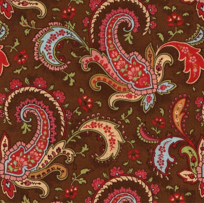 Cotton Fabric BTY Paisley Flower Brown Red Pink Orange Fall Harvest