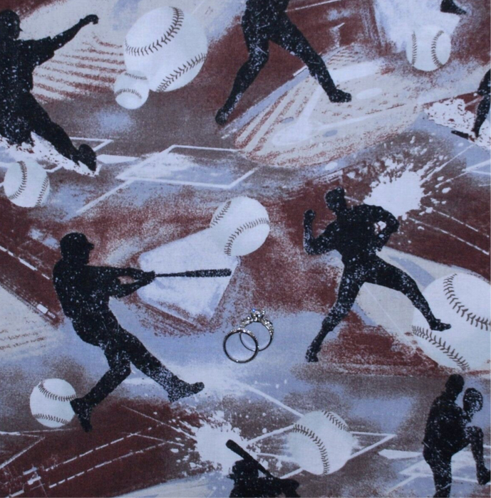 Cotton Fabric BTY Brown Gray White Baseball Ball Bat Sport