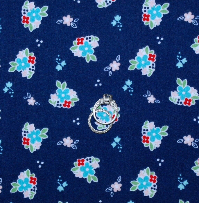 Flannel Fabric BTY Navy Blue American USA Country Calico Flower