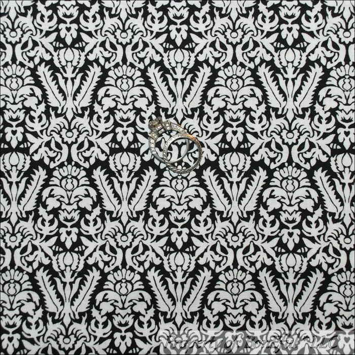 Cotton Fabric BTY Black White B&W Floral Damask Toile Calico Print