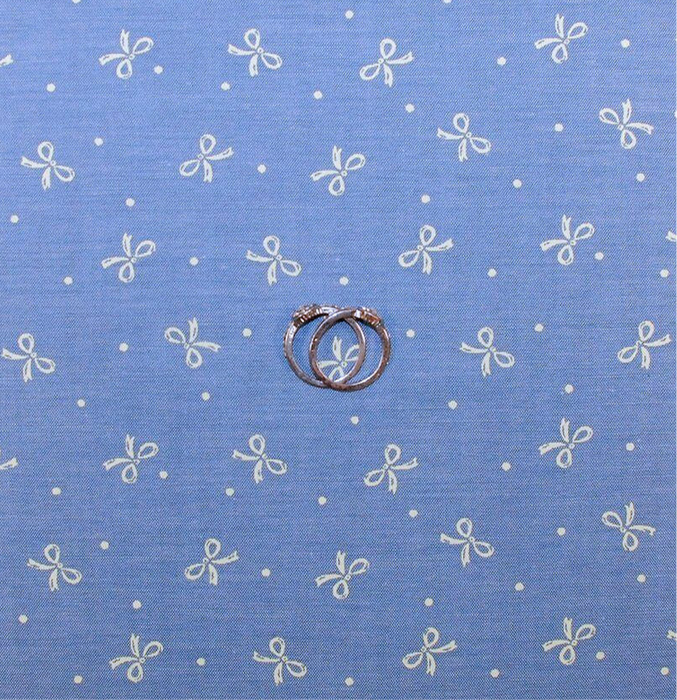Cotton Fabric BTY Blue Cream Polka Dot Baby Girl Little Bow Boy