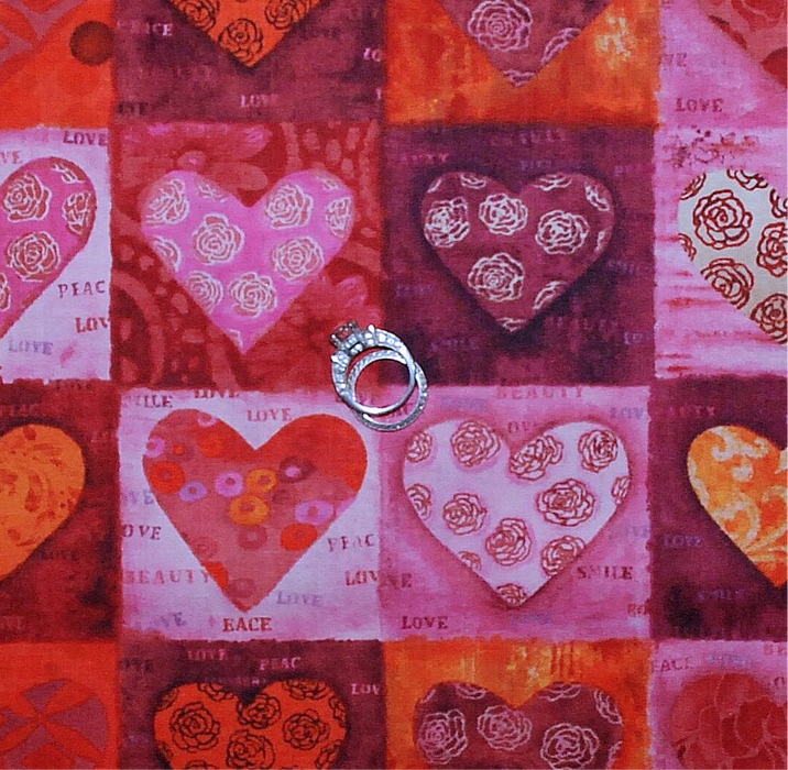 Cotton Fabric BTY Red Pink Orange HEART Rose Flower Block Valentine