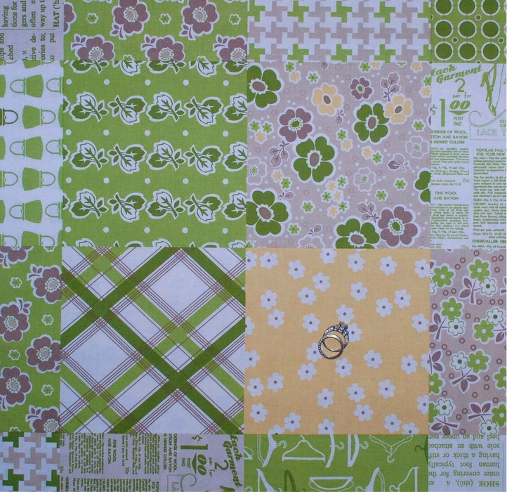Cotton Fabric HY Green White Tonal Block Brown Yellow Flower Patchwork