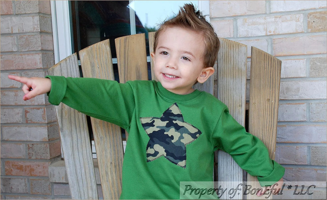 Boutique Boys Size 3 3T Army Green Camo Camouflage STAR Top Shirt