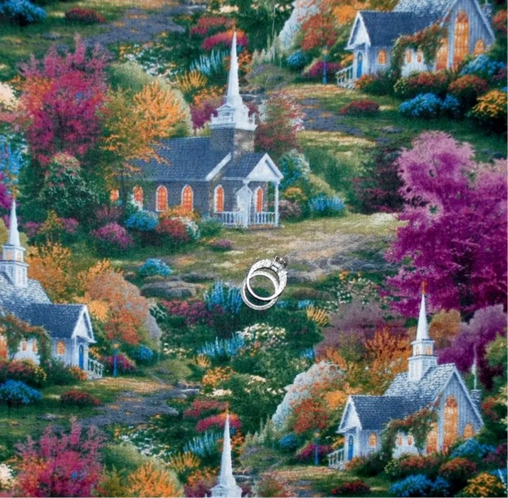 Cotton Fabric BTY Church Steeple Religious Fall Tree Leaf Scenic