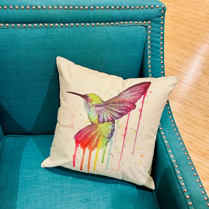 Pillow Cover 18” Rainbow Hummingbird Bird Animal