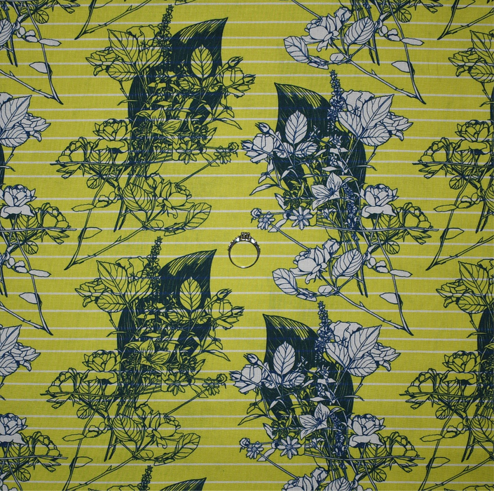 Cotton Fabric BTY Lime Green Leaf Neon Colors Rose Flower Stripe