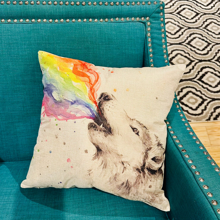 Pillow Cover 18” Rainbow Coyote Wolf Spirit Animal